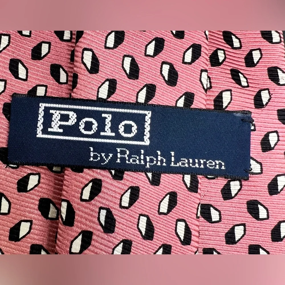 Polo Ralph Lauren- Elegant Pink and‎ Black Men's Tie, Hand Made, USA 100% Silk